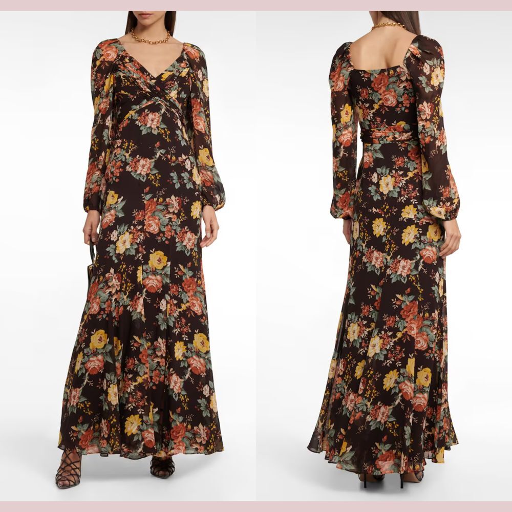 NEW $898 Veronica Beard [ 0 ]‎ Avani Floral Silk Chiffon Dress in Oxblood #T1915